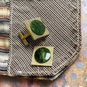 VINTAGE DESTINO Cufflinks Men's Green Jasper Gold